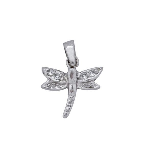 Estate Sterling Silver 925 Cubic Zirconia Dragonfly Dangle Pendant - Picture 3 of 7